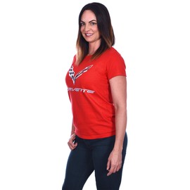 JH DESIGN GROUP Women's Chevy Corvette C7 Emblem T-Shirt Black Red Heather-Gray (US, Alpha, XX-Large, Regular, Regular, Red)