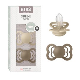 BIBS Chupones Supreme Pack de 2, Tetina redonda de látex natural, Talle 2, Color Vanilla/Dark Oak, 6 a 18 meses, Hecho en Dinamarca
