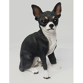 CHIHUAHUA Black White Dog Sits FIGURINE Resin DF06A