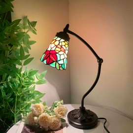 Bieye L10893 Maple Leaves Tiffany-Style Stained Glass Swing Arm Desk Lamp, 19-inch Tall