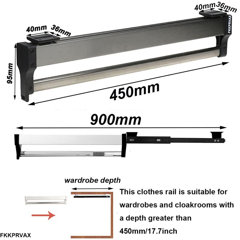 Closet Clothes Hanger Rail,Pull-Out Closet Rod 30-60cm,Wardrobe Clothing Rail,Closet Organizer