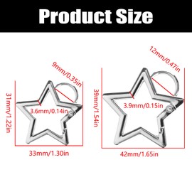 4 PCS Star Carabiner Keychain Clip, Zinc Alloy Heavy Duty Star Shaped Carabiner Clip for Keys and Wallet, Stainless Steel Carabiner Clip for Camping, Hiking,Traveling, Fishing (Black+Silver)