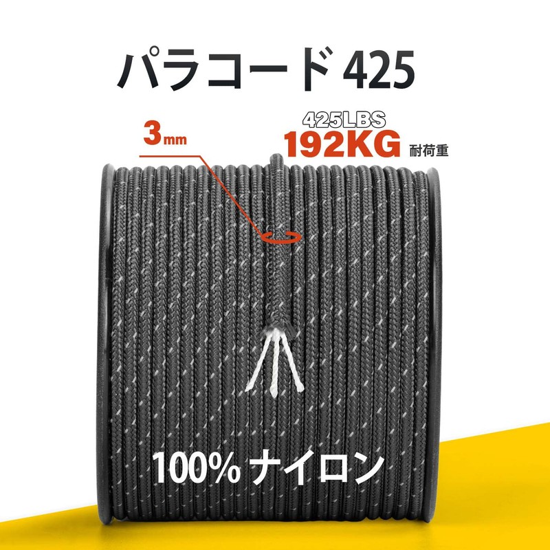 Brotree Paracord 0.1 inch (3 mm), 3 Cores, Guy Rope,