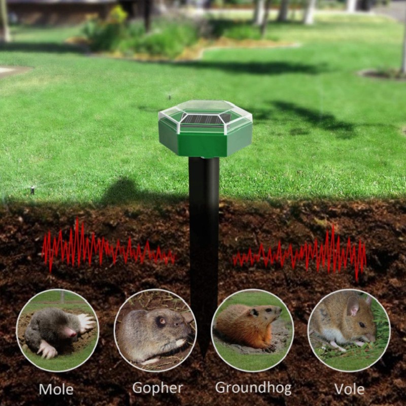4Pcs Solar Mole Repellent Ultrasonic Outdoor Waterproof Sonic Deterrent Mole