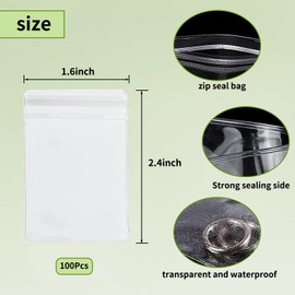 Andiker 100Pcs Small Plastic Bags, Reusable Mini Zip Lock Bags, Waterproof Self-seal Jewellery Bags Clear Plastic Bags Storage Pouch for Rings, Earring,Necklace, Brooches Storage (XS)