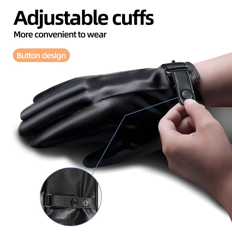 POONWEI Leather Gloves For Men,Winter Warm Touch Screen Motor Gloves,Soft