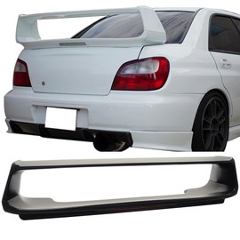 IKON MOTORSPORTS, Trunk Spoiler Compatible with 2002-2007 Subaru Impreza WRX Sedan, STI Style Unpainted Black ABS Plastic Rear Trunk Lid Spoiler Wing Lip with 3rd Brake LED Light