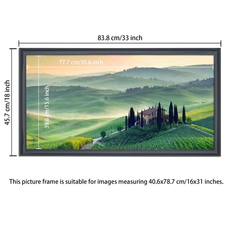 ASXBMIJO 16x31 inch Picture Frame Solid Wood Black,Suitable for Panoramic