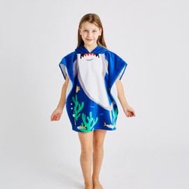 Catherine Lansfield Kids Shark Hooded Towel Poncho 60x120cm Blue