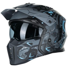 ILM Open Face Motorcycle 3/4 Half Helmet for Men and Women, Vintage Retro Helmet with Visor for Moped ATV Cruiser Scooter DOT Model Z302(Blue Mecha,Large)