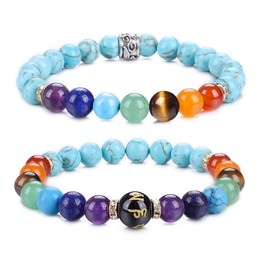 UEUC Chakra Bracelets for Women, Yoga 7 Chakra Crystals Gemstone Bracelet, 8mm Crystal Meditation Energy Balancing Bracelets, Stone
