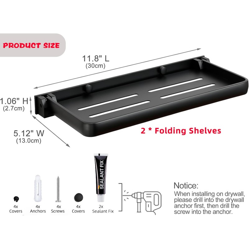 NONGKANG 2pcs RV Aluminum Folding Shelf Wall-Mounted 2-Pack | 90°