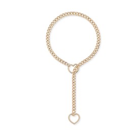 Heart Slip Chain Necklace for Women Men Punk Rock Long Necklace Heart O-Ring Stainless Steel Chain Y-shape Adjustable Lariat Y Necklace (Gold, One size)