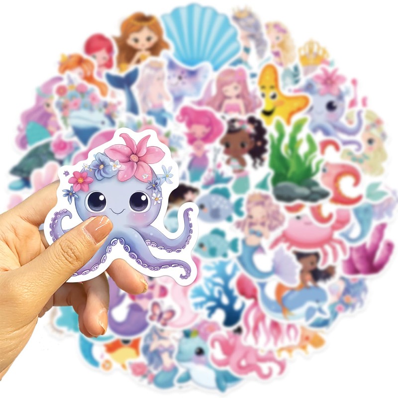 50Pcs Mermaid Sticker, Cute Marine Organism Stickers(Mermaid)