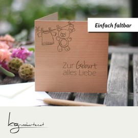 Original Holzgrußkarten Glückwunschkarte Baby Geburt - 100% Made in Austria - Karte besteht aus Kirschholz - geeignet als Karte zur Geburt, Geburtskarte, Geschenk zur Geburt, Grußkarte, Babykarte uvm.