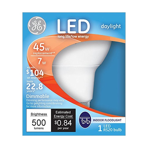 GE Lighting 20453 Energy Smart LED 7-watt 470-Lumen RS20 Indoor Flood Light, 2.5-Inch, Daylight, 1-Pack
