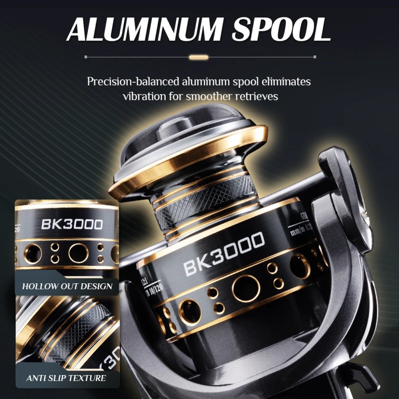 Rooblinos BK Aluminum Alloy Spinning Reel Left Hand Wood Texture