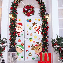 36.92 x27.75 Inch Large Christmas Door Sticker Christmas Santa Claus Baby Elk Snowman Snowflake Door Decal for Living Room Kids Bedroom Decorations Winter Xmas Holiday Party Festival Gift