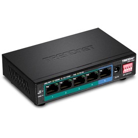 TRENDnet 5-Port Gigabit Long Range PoE+ Switch, TPE-LG50, 4 x PoE+ Ports, 1 x Gigabit Port, Camera DIP Switch extends PoE+ 200m (656 ft.), Lifetime Protection Black