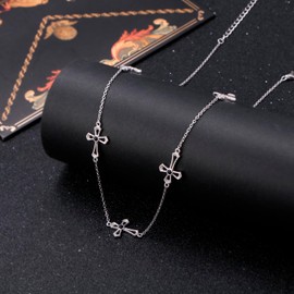 FLYOW Black Onyx Cross Choker Necklace for Women S925 Sterling Silver Dainty Gothic Punk Goth Jewelry Gift
