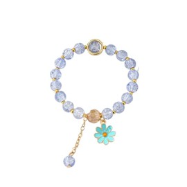 Nexoluxa Colorful Flower Bracelets for Women Beaded Charm Strand Stretch Crystal Bracelet with Daisy Stretch Design and Extension Chain Jewelry, Blue Purple