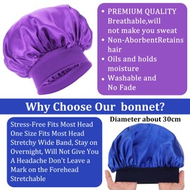 COMNICO Large Satin Bonnets for Sleeping, 18 Pcs Elastic Wide Band Hair Bonnets Soft Silky Sleep Cap Solid Color Hairs Wrap Reusable Shower Cap for Black Women Curly Hair Braids