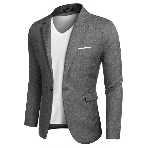 COOFANDY Sport Coats for Men Suit Jacket Linen Slim Fit Sport Coat Business Fashion Daily Blazer (Grey L)