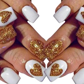 EYZOTSF Press on Nails Square Medium Length Acrylic Square Shaped False Nails with Love Heart Designs Artificial Square French Fake Nails Glue ons Fingernails for Women Girls(YS504)