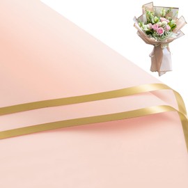 WRAPAHOLIC Premium Gold Edge Glassine Flower Wrapping Paper 20 Sheets - Waterproof Floral Bouquet Packing Paper - For Wedding, Birthday DIY Craft etc. - 22.5 x 22.5 Inch - Brush Pink