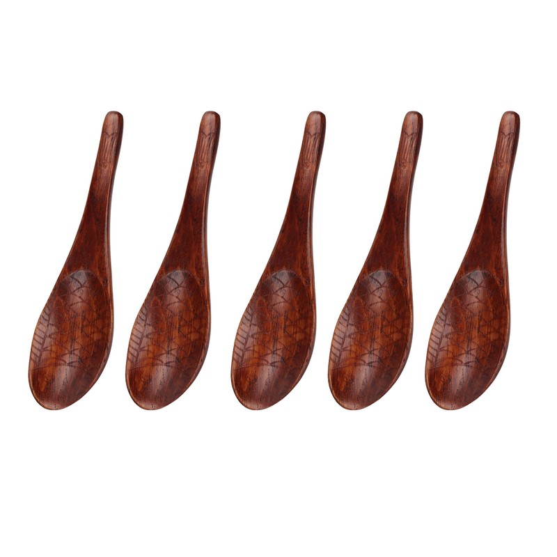 5pcs Wooden Spoon Fish Shaped Hand Carved Old Paint Color