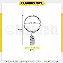 Mardatt 36Pcs Openable Curtain Rings with Clips, 1.26" Interior Diameter Drapery Curtain Clip Rings Shower Curtain Rings Curtain Hooks Hangers Clip Rings for Window Bathroom Home and Kitchen(Silver)
