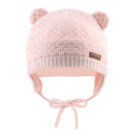 XIAOHAWANG Baby Winter Hat Boys Girls Warm Knitted Hats Soft Cotton Lining with Cute Bear Ears Winter Baby Hat, White + pink + grey