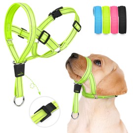 Weesiber Soft Dog Head Collar - Adjustable Dog Head Harness, Padded No Pull Head Halter Collar with Reflective Safety Strip for Training and Walking(Green,S)