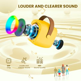 Mini Karaoke Machine for Kids Adults：Portable Bluetooth Karaoke Speaker with 2 Wireless Microphones and Lights for Home Party, Christmas Birthday Gifts for 4-12+ Years Old Girls Boys(Yellow)