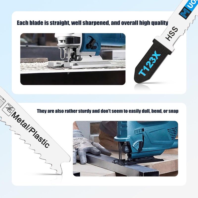MUOZLOP 20pcsT123X Jigsaw Blades，10-21TPI Jig Saw Blades with Storage Case,T-Shank