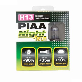 PIAA 10728 H13 (9008) Night Tech High Performance Halogen Bulb, (Pack of 2)