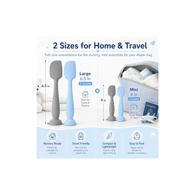 4-Pack Diaper Cream Spatula – Soft-Flex Silicone Butt Spatula for