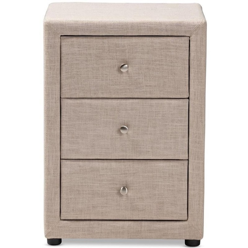 Baxton Studio Tessa 3 Drawer Fabric Upholstered Nightstand in Beige