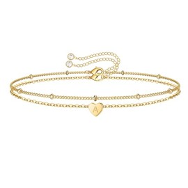 Gold Initial A Bracelets for Women Girls Dainty Layered Letter Bracelet