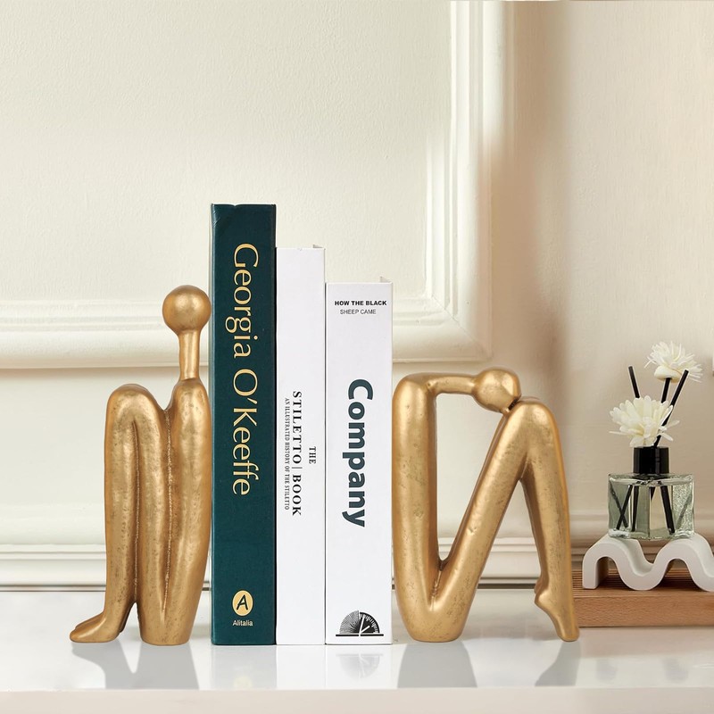 Thinker Cast Iron Bookends, Heavy-Duty Decorative Book End Stoppers for