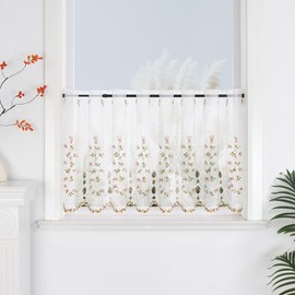 Yujiao Mao Pack of 1 Semi-Transparent Embroidered Colourful Flowers Panel Curtain Kitchen Curtain Door Curtain J15 H x W 30 cm x 150 cm