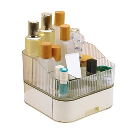 VOCOSTE 1 Set Makeup Organizer with Stackable Drawer, 7 Grids Makeup Organizer for Countertop Vanity, Skincare Organizers Cosmetic Display Cases, Clear White