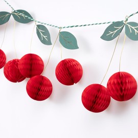 Meri Meri Honeycomb Cherry Garland (Pack of 1), 3D Paper Garland, Easy to Hang, Reusable, Baby Shower Decorations, Garden Party, 7.25' Including Excess Cord