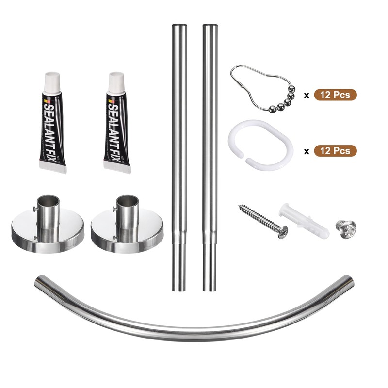 uxcell Stretchable Shower Curtain Rod Rack Stainless Steel, L Shaped