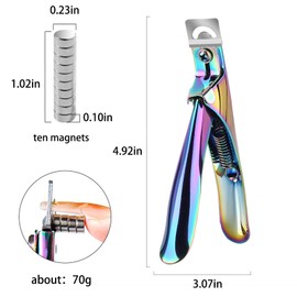 XEAOHESY 1 Piece Colorful Titanium Acrylic Nail Clippers with 10pcs Magnets Sizers Stainless Steel Nail Tip Cutter Fake Nail Clipper Acrylic Nail Cutter U-Shaped Scissors for Acrylic Nails
