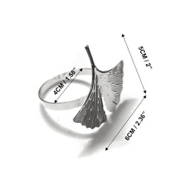 Climple Napkin Rings Set of 6 - Ginkgo Biloba Leaf Silver Napkin Rings - Elegant Decorative Silver Napkin Rings Holder Buckles for Fall, Holiday, Thanksgiving Dining Table