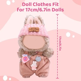 3 Pcs Doll Clothes for 17cm Plush Dolls, Pink Set Include 1 Leggings 1 Beanie 1 Camera, Premium Outfit Birthday Gifts for Women (No Doll)