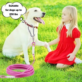 Dog Tie Out Cable for Outside,10FT Long Dog Leash&Chains with Swivel Hook,Small-Large Dogs Runner Cable for Yard,Heavy Duty Dogs Lead Line for Outdoor and Camping (500lbs 10FT, Pink)