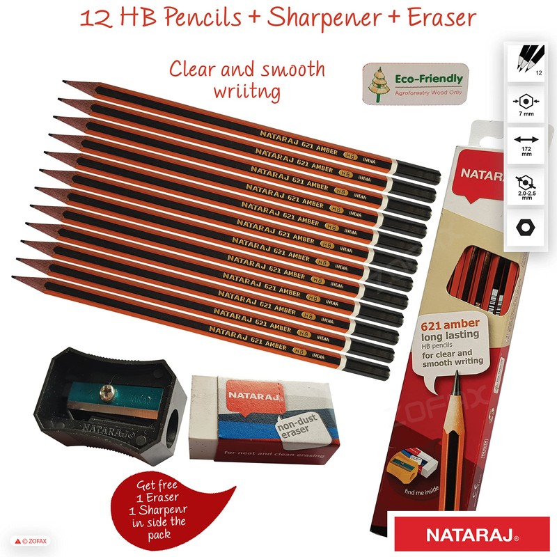 ZOFAX Nat621Amb HB Pencils Pack Hexagonal Graphite Pencils, Pack of