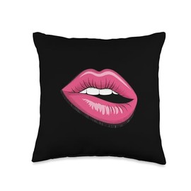 Hot Pink Lips Lipstick Kiss Make Up Artist Cosmetologist Throw Pillow